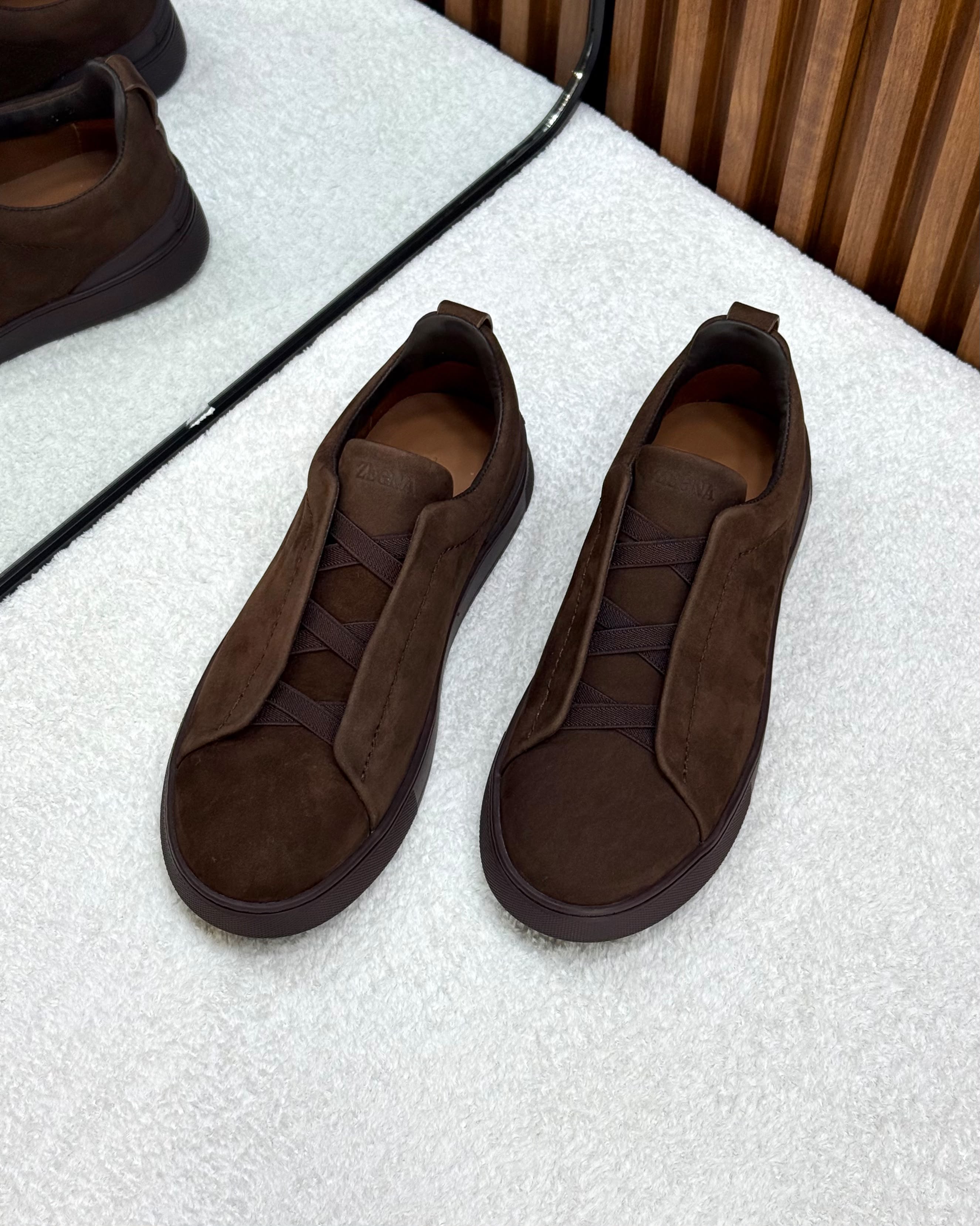 ZEGNA Triple Stitch Low-Top Sneakers (Dark Brown Suede / Espresso)