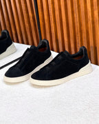 ZEGNA Triple Stitch Low-Top Sneakers (Black Suede)