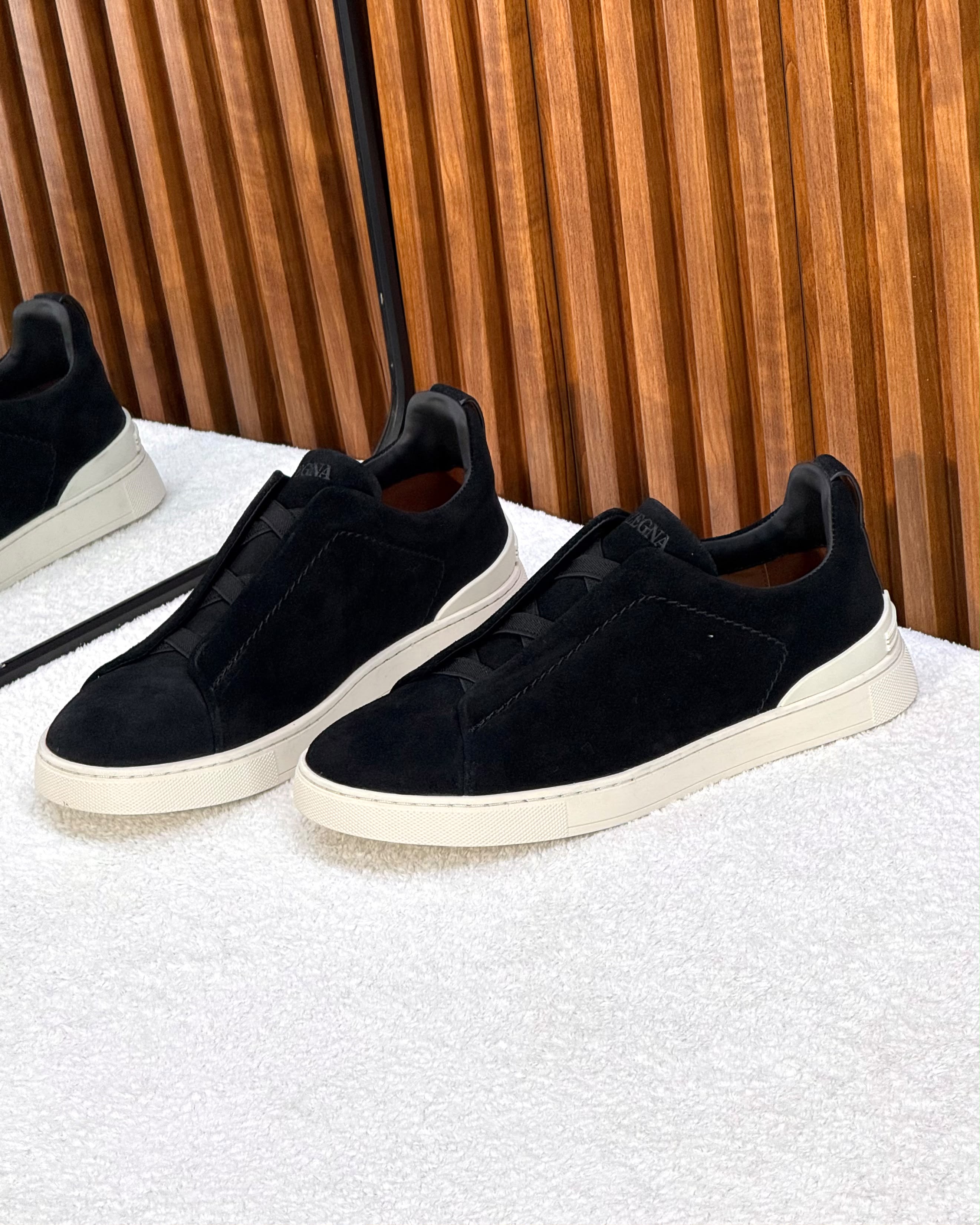 ZEGNA Triple Stitch Low-Top Sneakers (Black Suede)