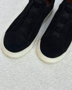 ZEGNA Triple Stitch Low-Top Sneakers (Black Suede)