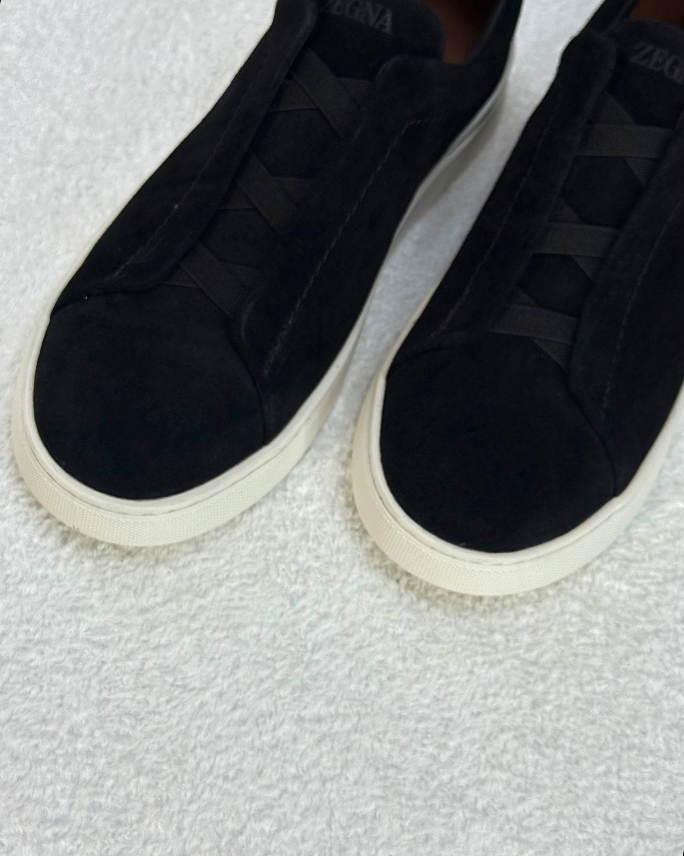 ZEGNA Triple Stitch Low-Top Sneakers (Black Suede)
