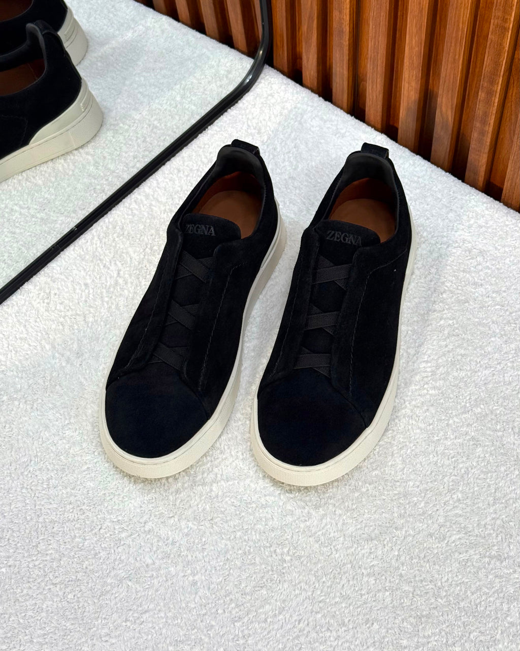 ZEGNA Triple Stitch Low-Top Sneakers (Black Suede)
