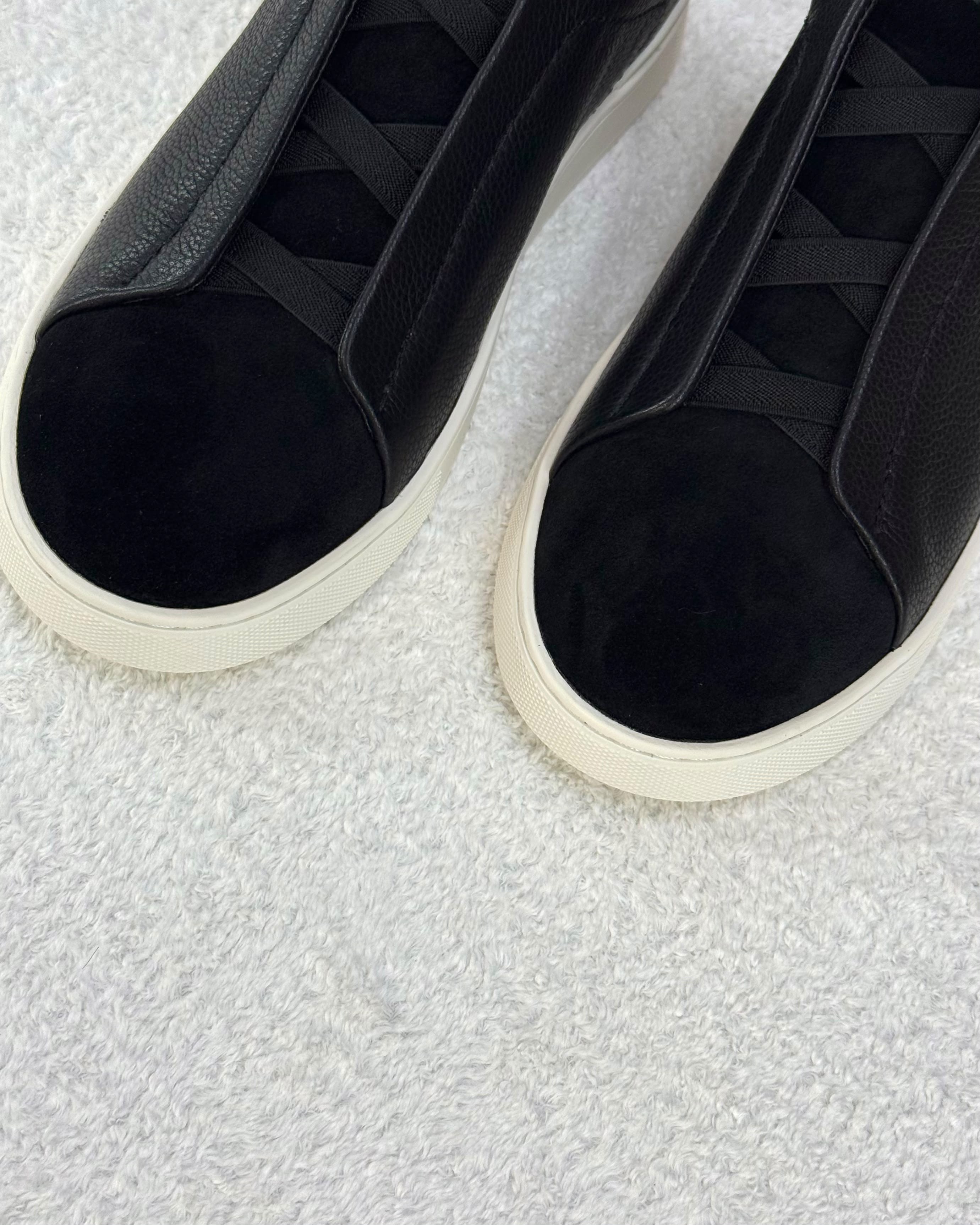 ZEGNA Triple Stitch Low-Top Sneakers (Black / Off-White)