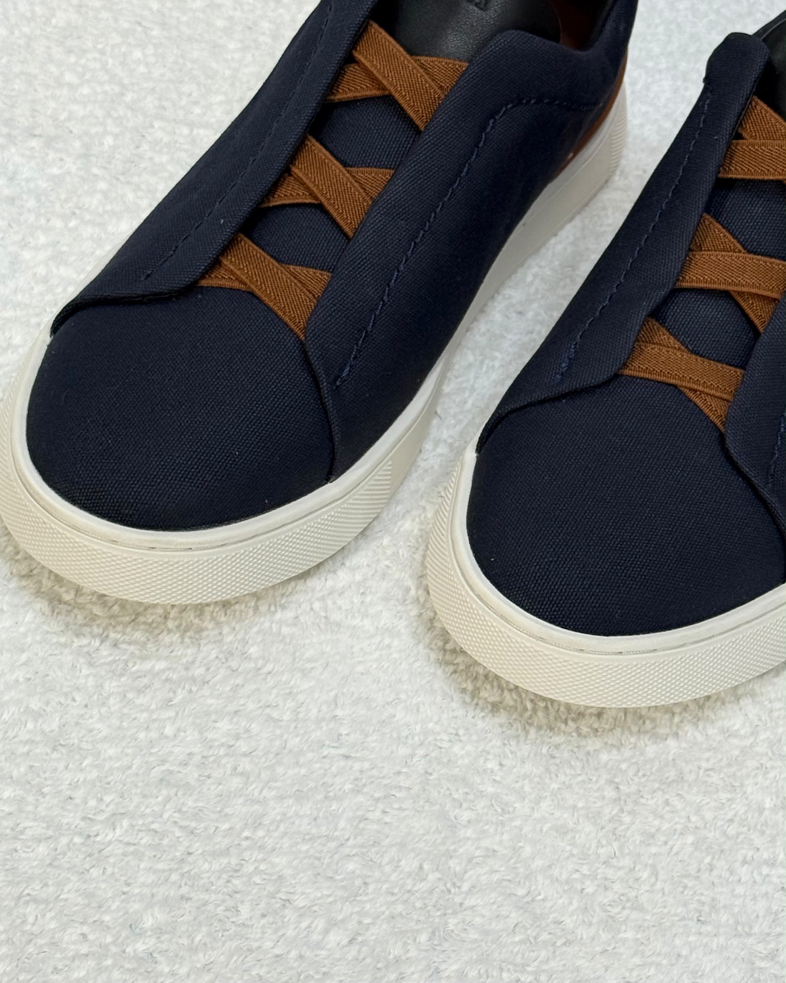 ZEGNA Triple Stitch™ Canvas Sneakers (Navy Blue & Vicuna)
