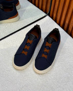ZEGNA Triple Stitch™ Canvas Sneakers (Navy Blue & Vicuna)