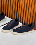 ZEGNA Triple Stitch™ Canvas Sneakers (Navy Blue & Vicuna)