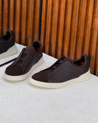 ZEGNA Triple Stitch™ Leather and Suede Sneakers (Dark Brown)