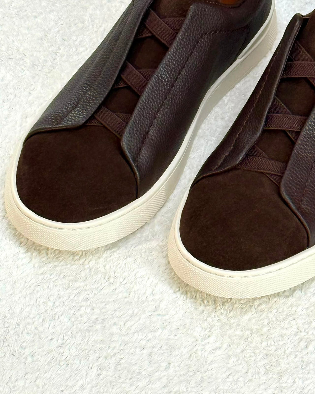 ZEGNA Triple Stitch™ Leather and Suede Sneakers (Dark Brown)