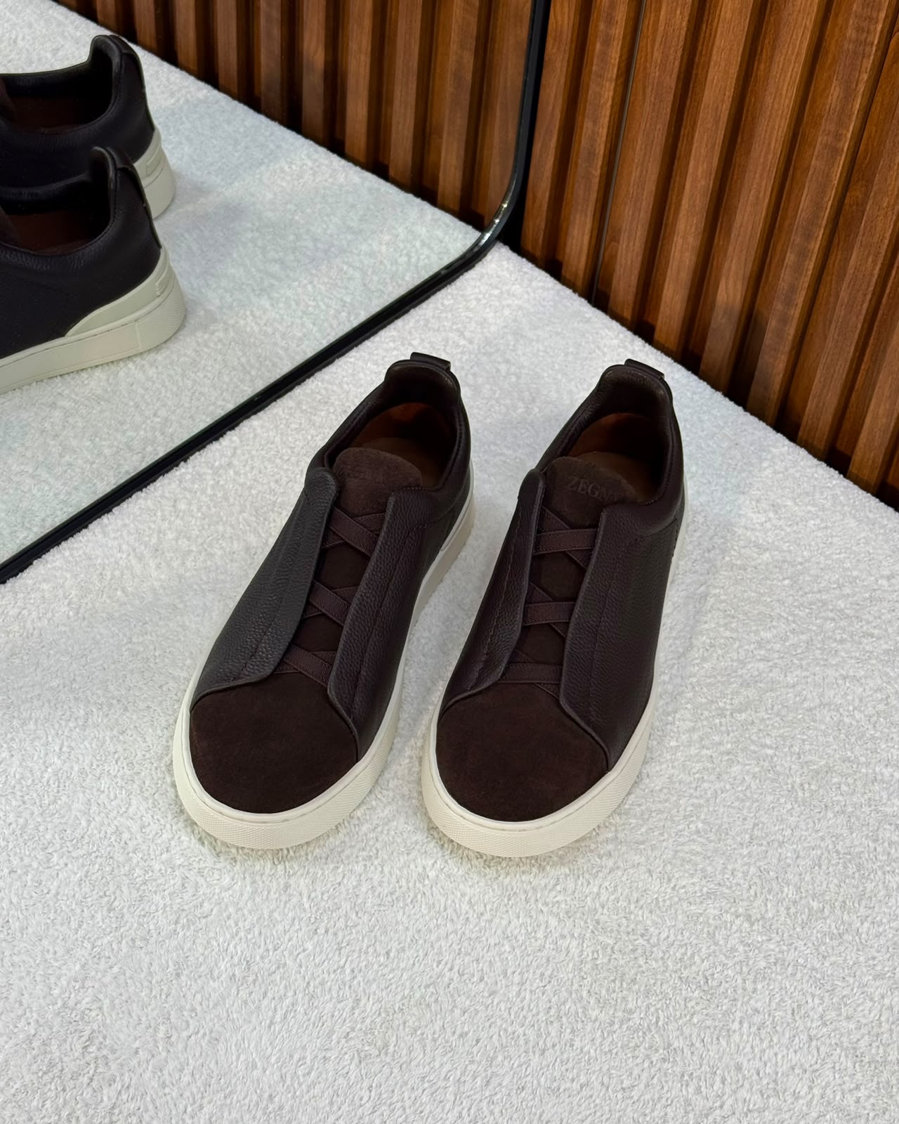 ZEGNA Triple Stitch™ Leather and Suede Sneakers (Dark Brown)