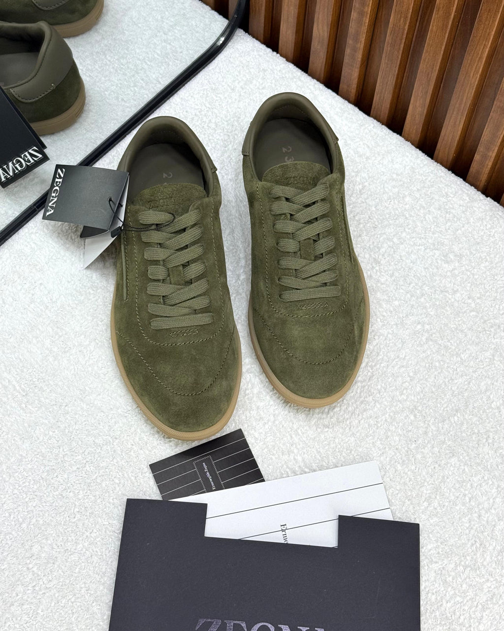 ZEGNA L’Asola Suede Sneakers (Olive Green)