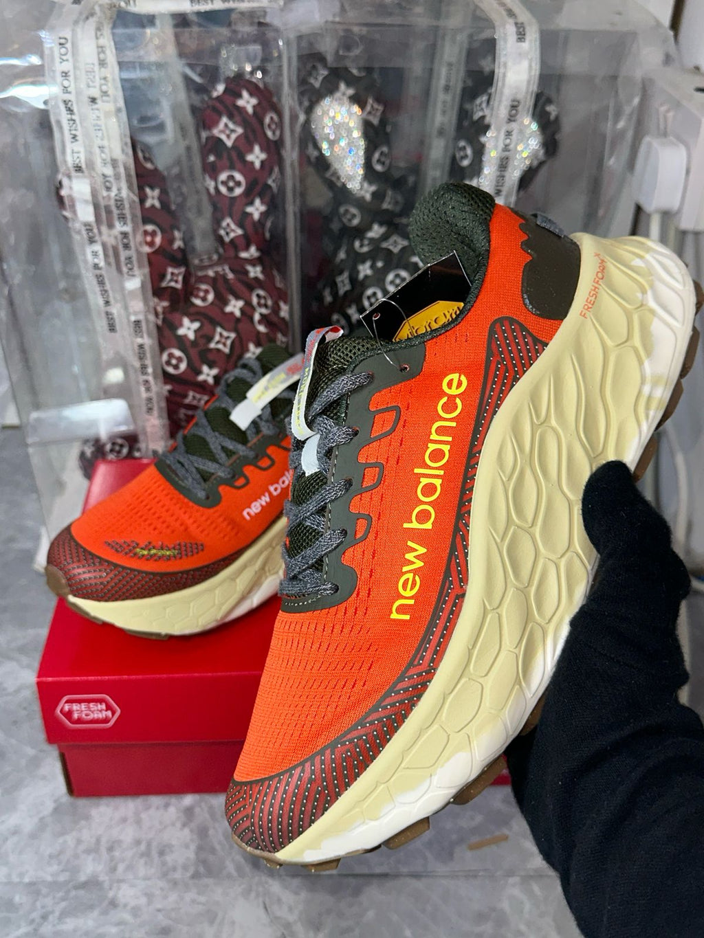 New Balance Fresh Foam X More Trail v3 (Orange with Yellow and Dark Green)