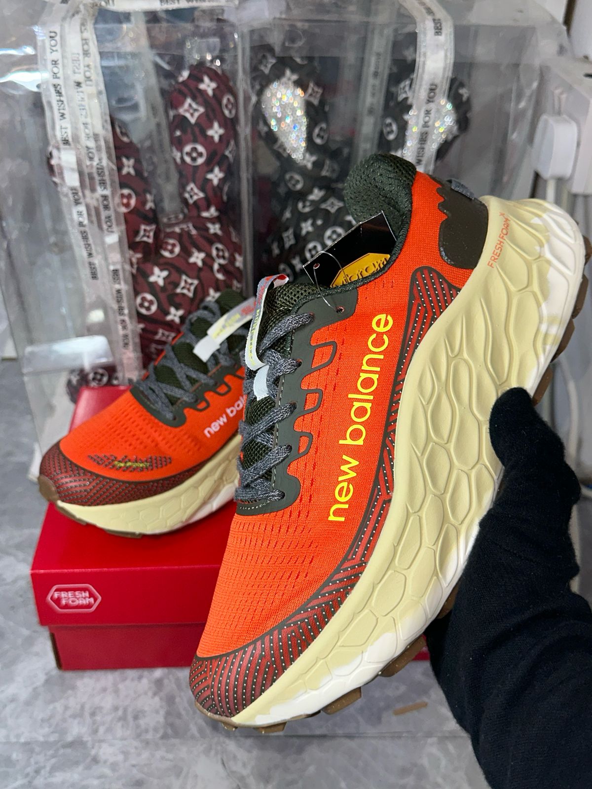 New Balance Fresh Foam X More Trail v3 (Orange with Yellow and Dark Green)