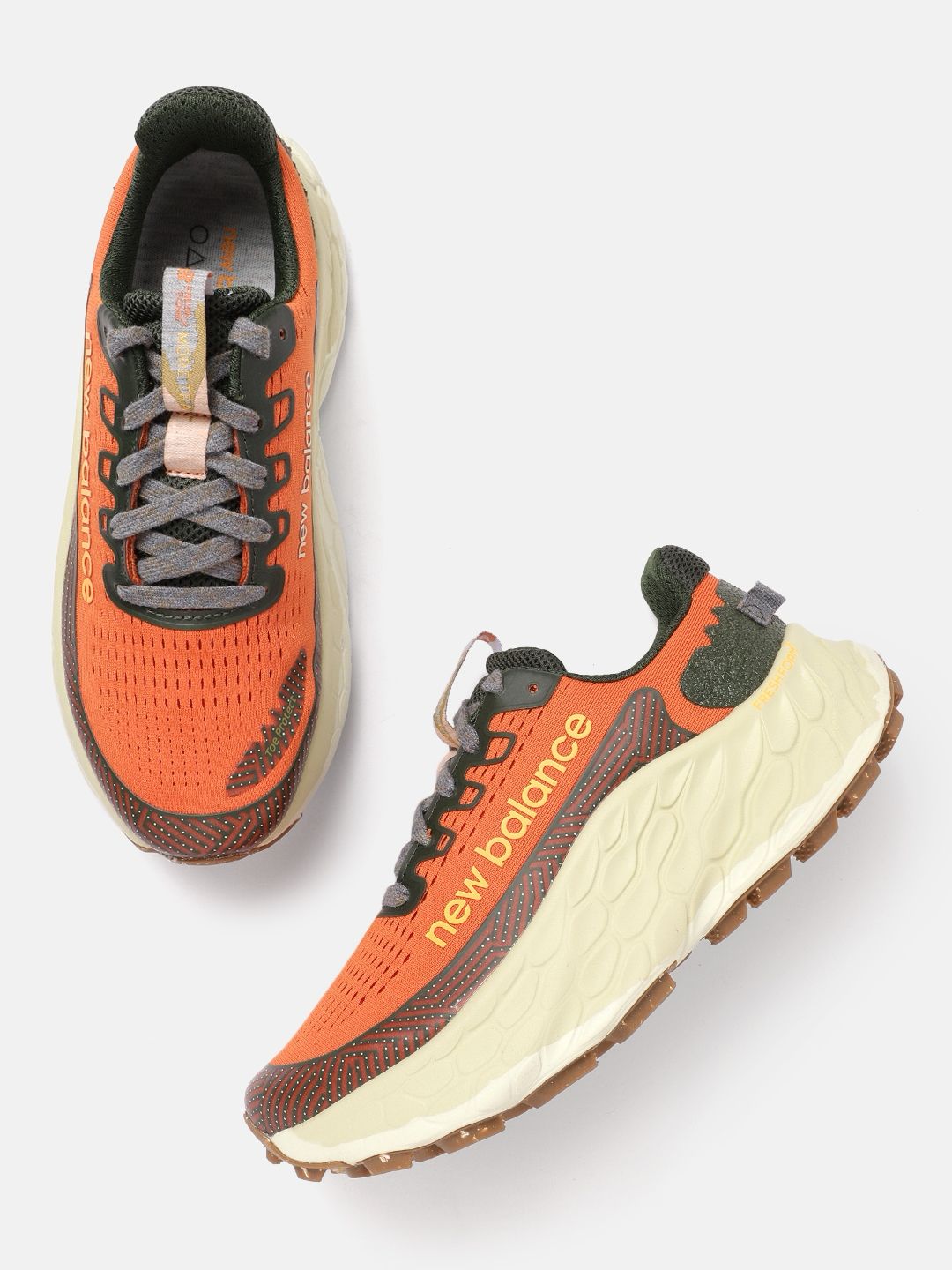 New Balance Fresh Foam X More Trail v3 (Orange with Yellow and Dark Green)