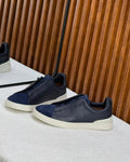 Zegna Triple Stitch Leather and Suede Slip-On Sneakers (Dark Navy)