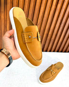 Christian Louboutin Chambelik Suede Backless Mules / Slip-On Loafers (Tan / Camel)
