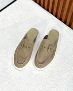 Christian Louboutin Chambelik Suede Backless Mules / Slip-On Loafers (Beige / Taupe)