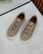 Zegna Triple Stitch Suede and Crocodile-Embossed Slip-On Sneakers (Beige / Nude)