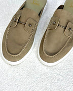 Christian Louboutin Chambelik Suede Backless Mules / Slip-On Loafers (Beige / Taupe)