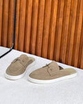 Christian Louboutin Chambelik Suede Backless Mules / Slip-On Loafers (Beige / Taupe)
