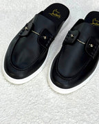 Christian Louboutin Chambelik Leather Backless Mules / Slip-On Loafers (Black)