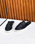 Christian Louboutin Chambelik Leather Backless Mules / Slip-On Loafers (Black)