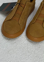 Zegna Triple Stitch Suede Slip-On Sneakers (Camel / Tan)