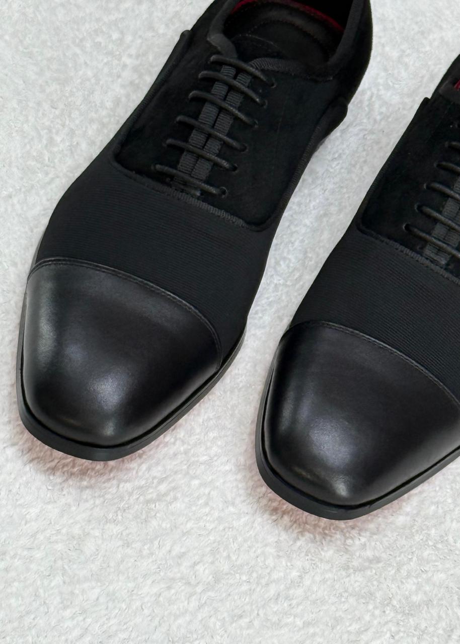 Christian Louboutin Greggo Mixed-Material Cap-Toe Oxfords (Black)