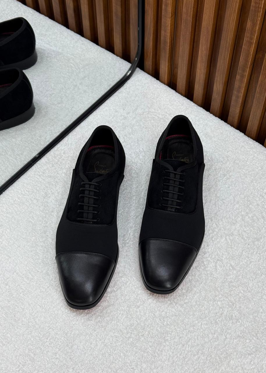 Christian Louboutin Greggo Mixed-Material Cap-Toe Oxfords (Black)