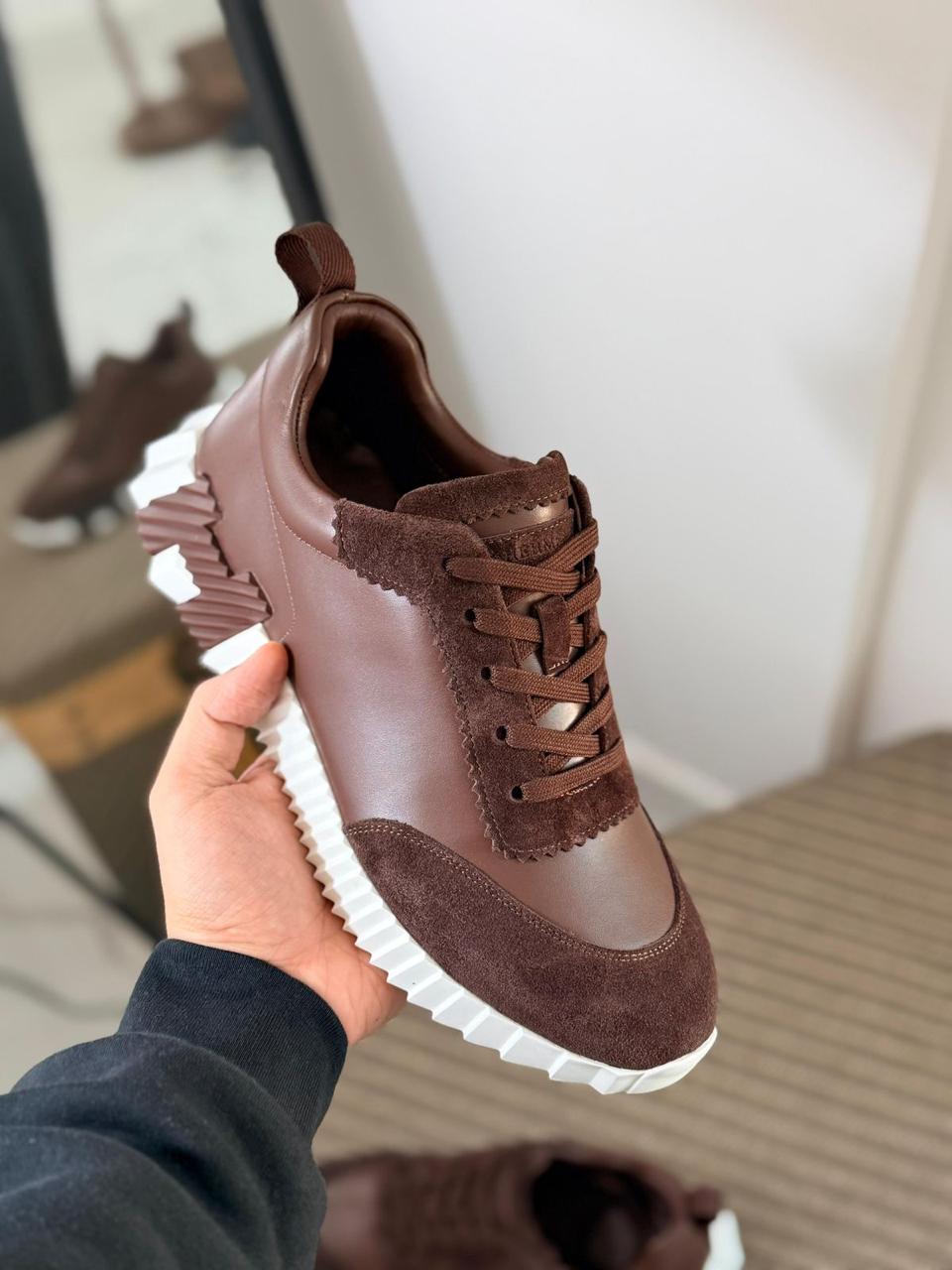 Hermès Bouncing Sneaker (Dark Brown / White)