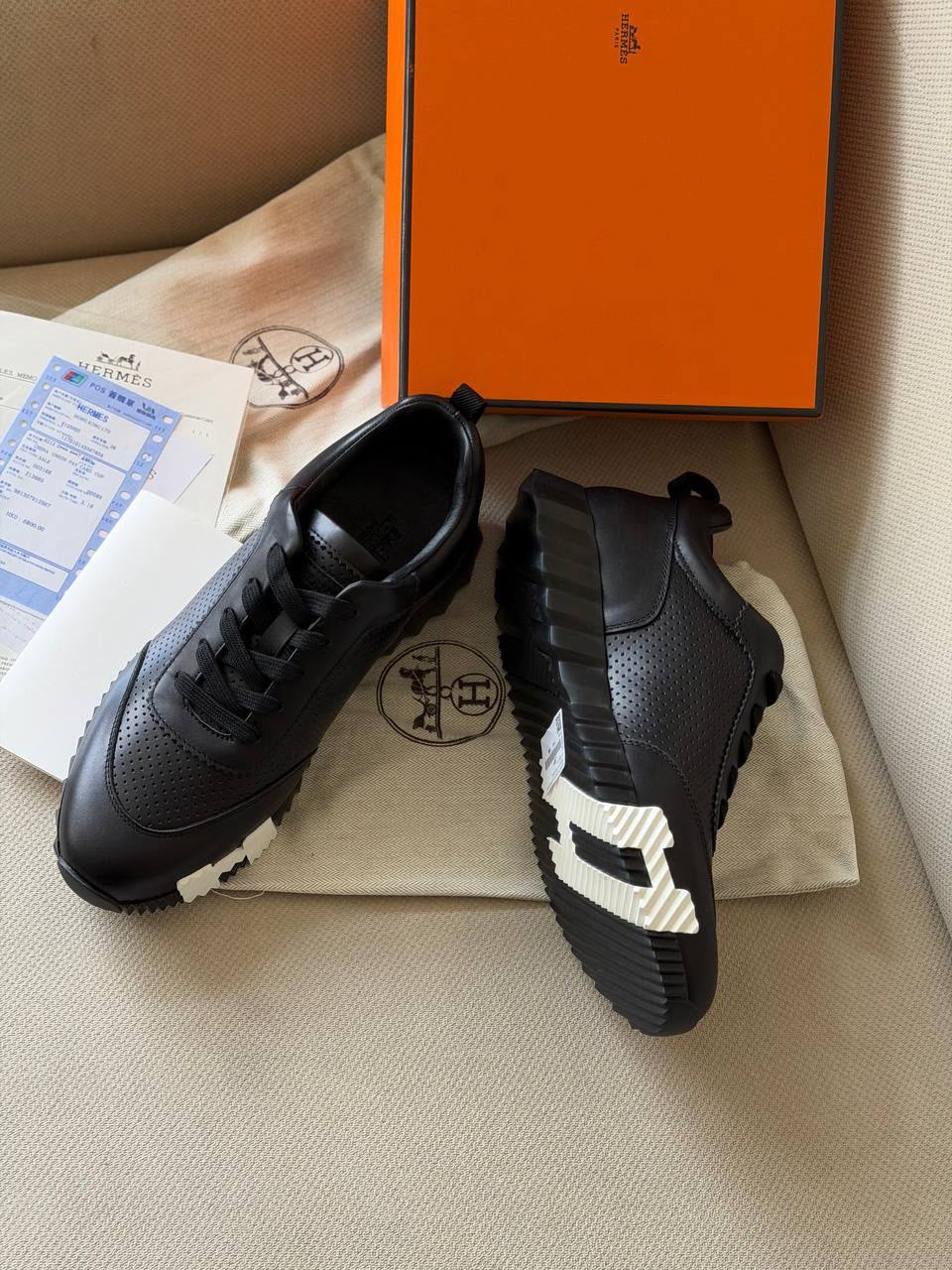 Hermès Bouncing Sneaker (Black Leather / Perforated)