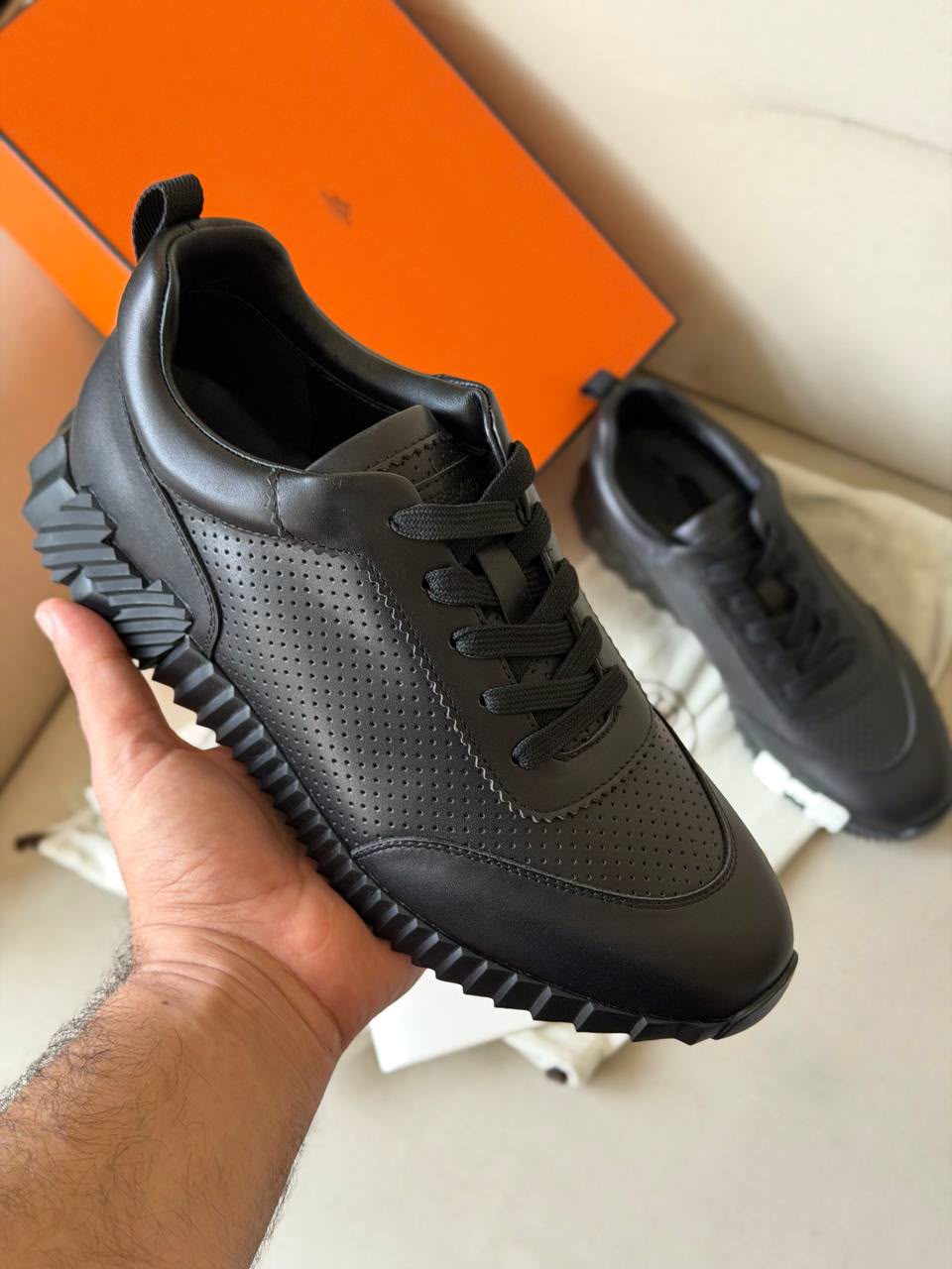 Hermès Bouncing Sneaker (Black Leather / Perforated)