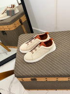 Zegna Triple Stitch Canvas and Leather Slip-On Sneakers (Off-White / Brown)