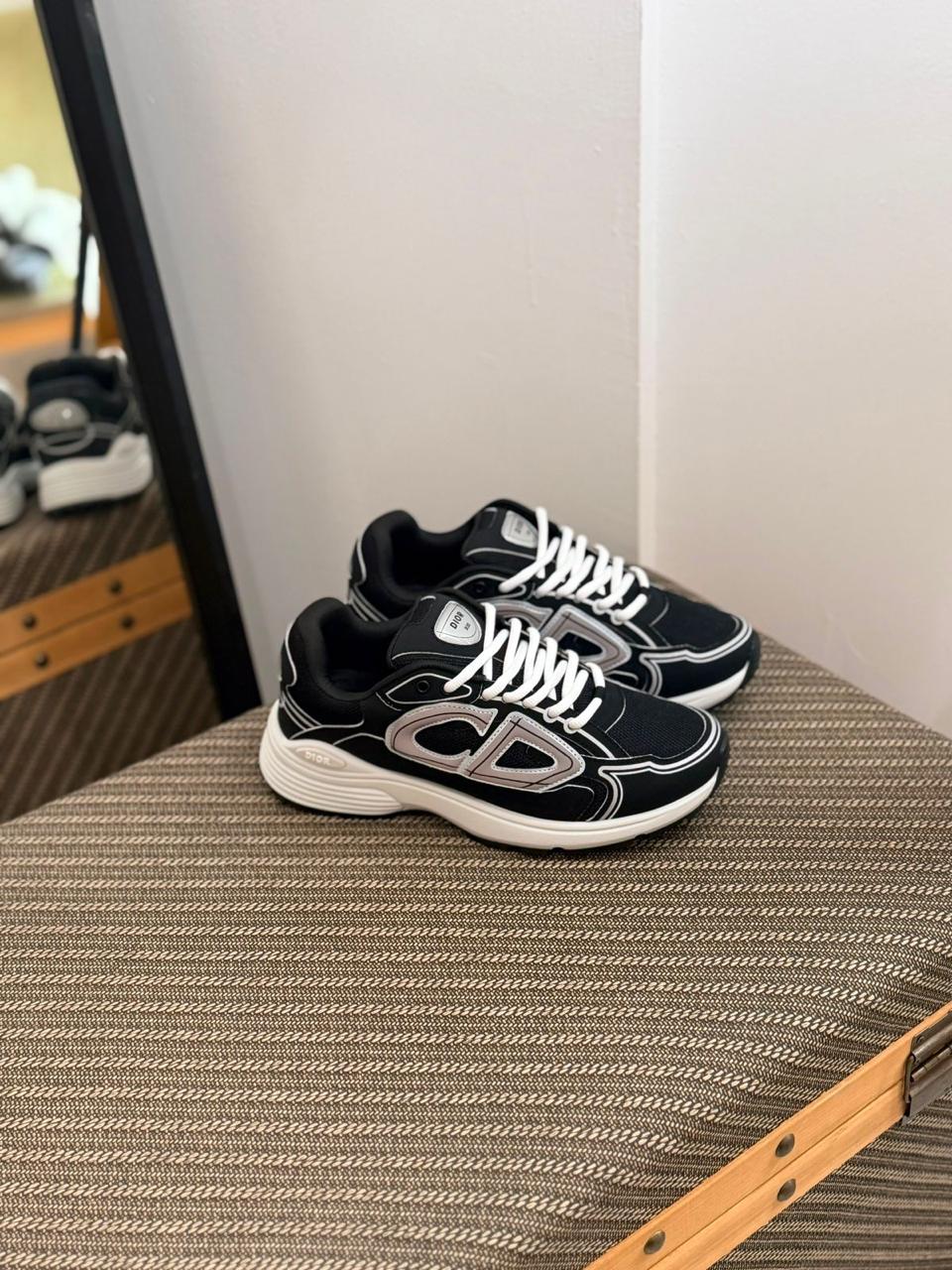 Dior B30 Sneaker (Black / White / Reflective Silver)