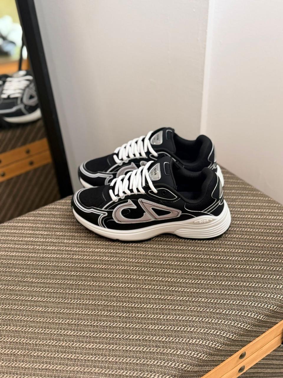 Dior B30 Sneaker (Black / White / Reflective Silver)
