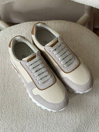 Brunello Cucinelli Mixed-Media Runner Sneaker (Beige / Light Grey / Cognac)