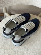 Brunello Cucinelli Suede Runner Sneaker (Navy / Light Grey / White)