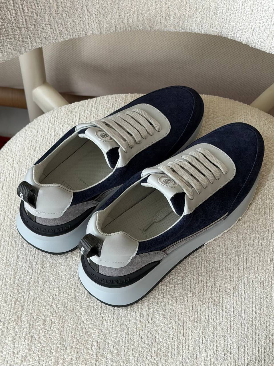 Brunello Cucinelli Suede Runner Sneaker (Navy / Light Grey / White)