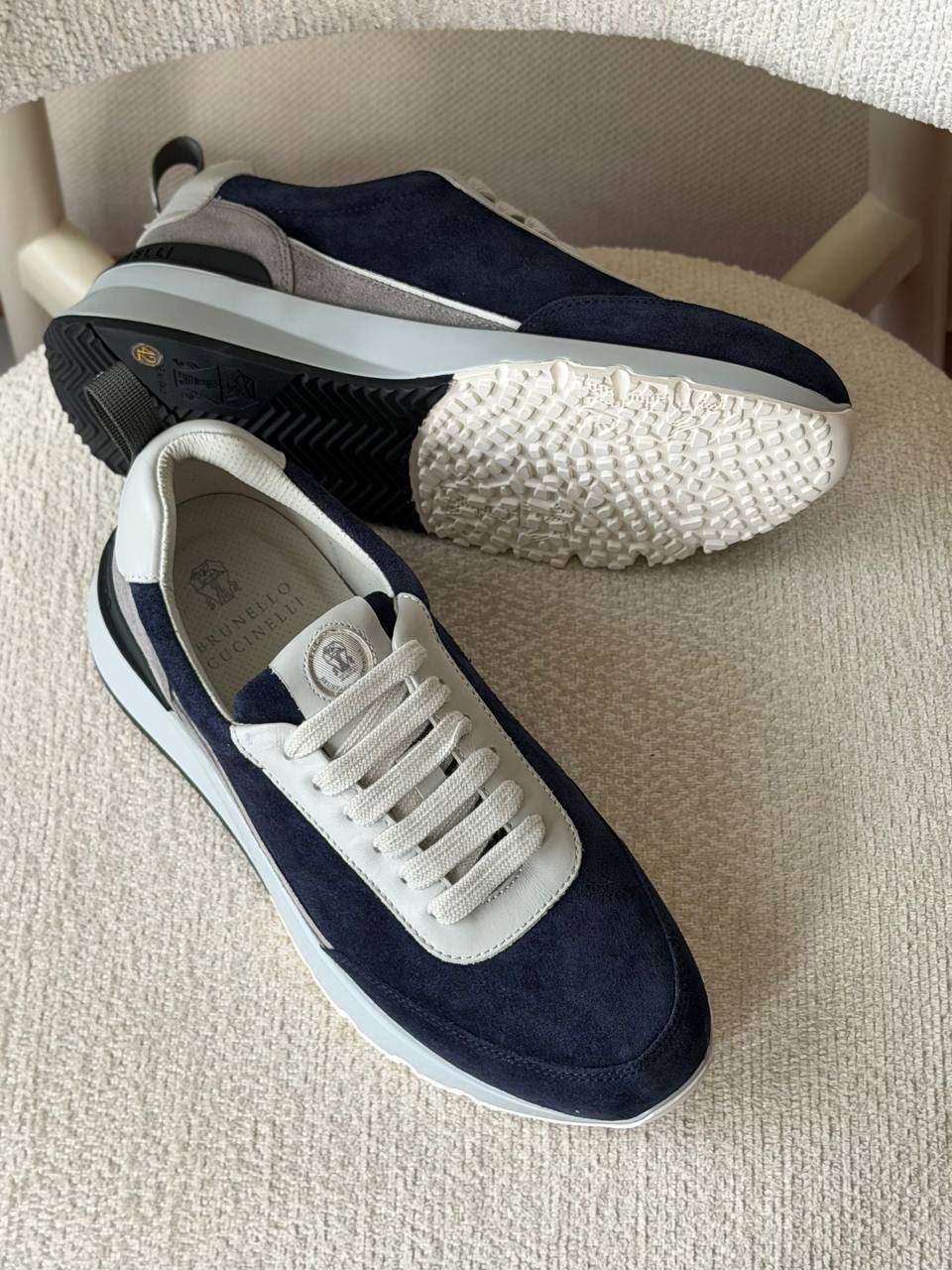 Brunello Cucinelli Suede Runner Sneaker (Navy / Light Grey / White)