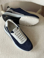Brunello Cucinelli Suede Runner Sneaker (Navy / Light Grey / White)