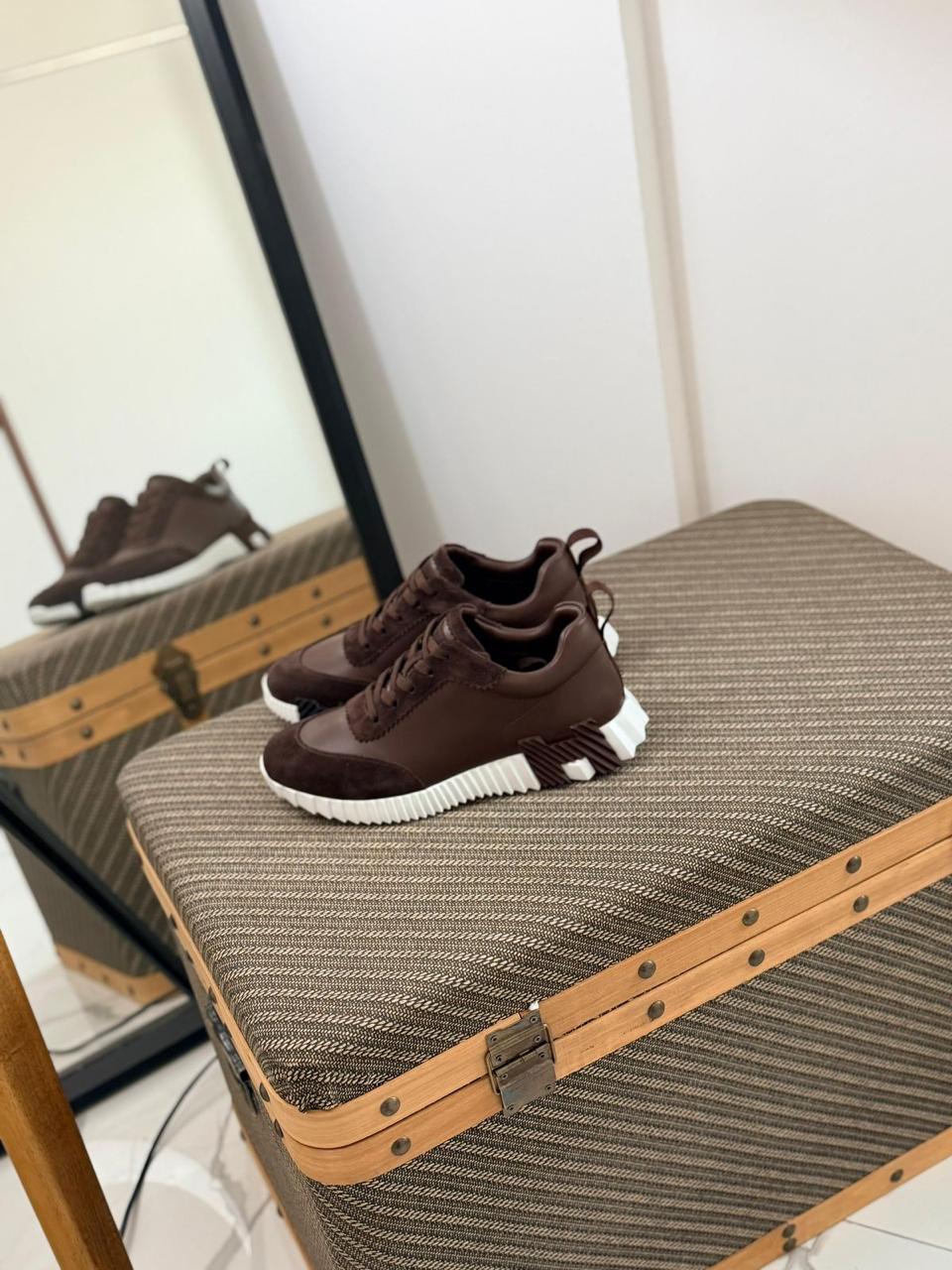 Hermès Bouncing Sneaker (Dark Brown / White)