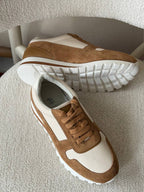 Brunello Cucinelli Mixed-Media Runner Sneaker (Beige / Cognac / Caramel Suede)