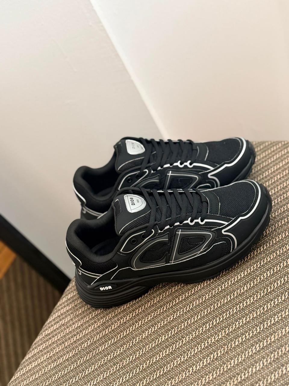 Dior B30 Sneaker (Black / Reflective White Trim)