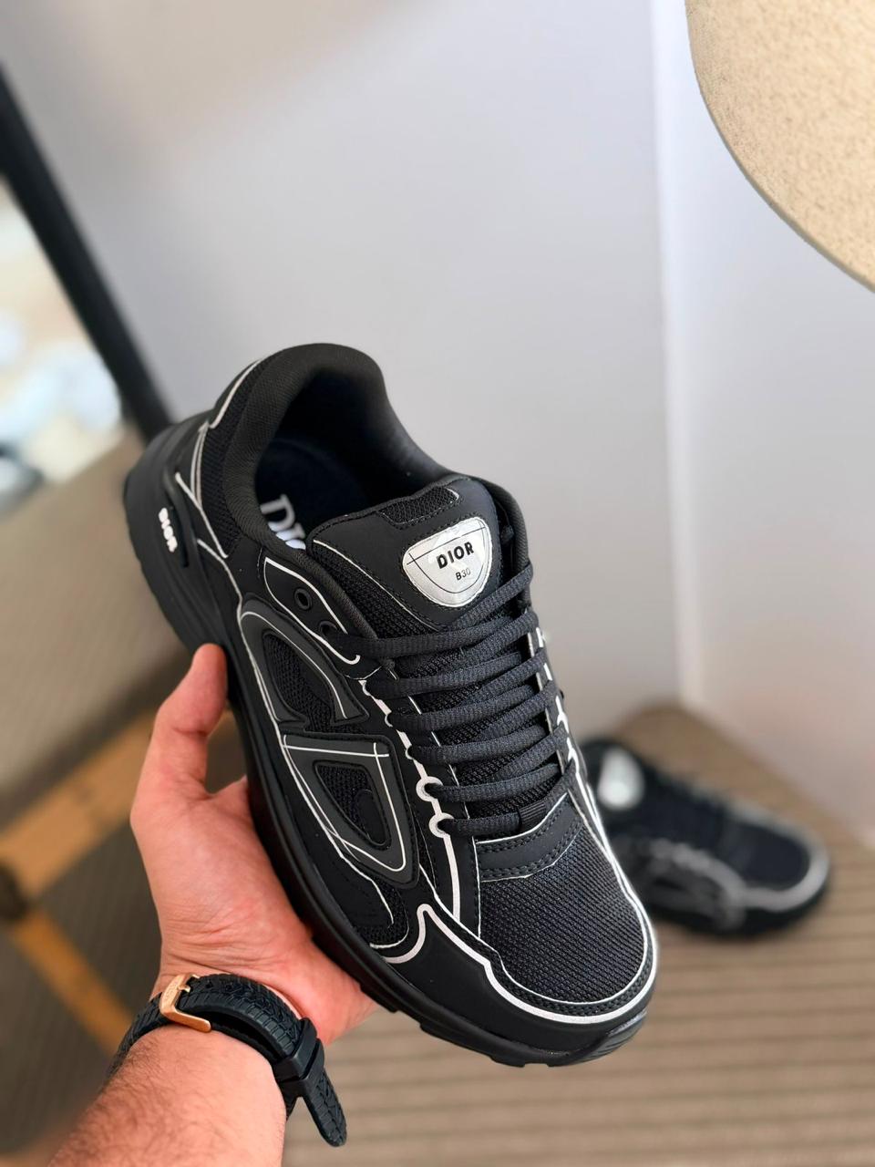 Dior B30 Sneaker (Black / Reflective White Trim)