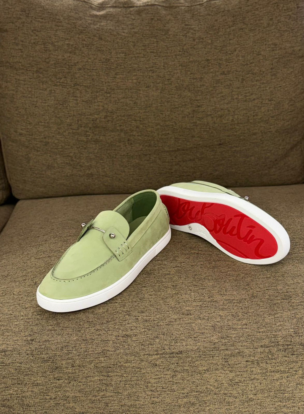 Christian Louboutin Spooky Suede Loafers (Sage Green / Olive)