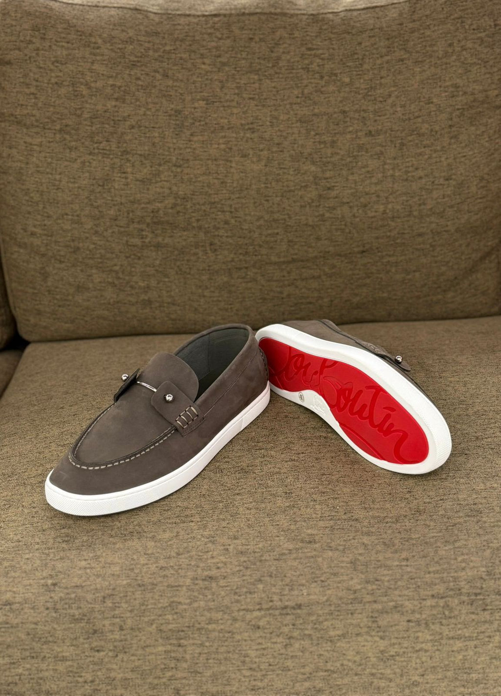 Christian Louboutin Spooky Suede Loafers (Taupe / Greyish Brown)