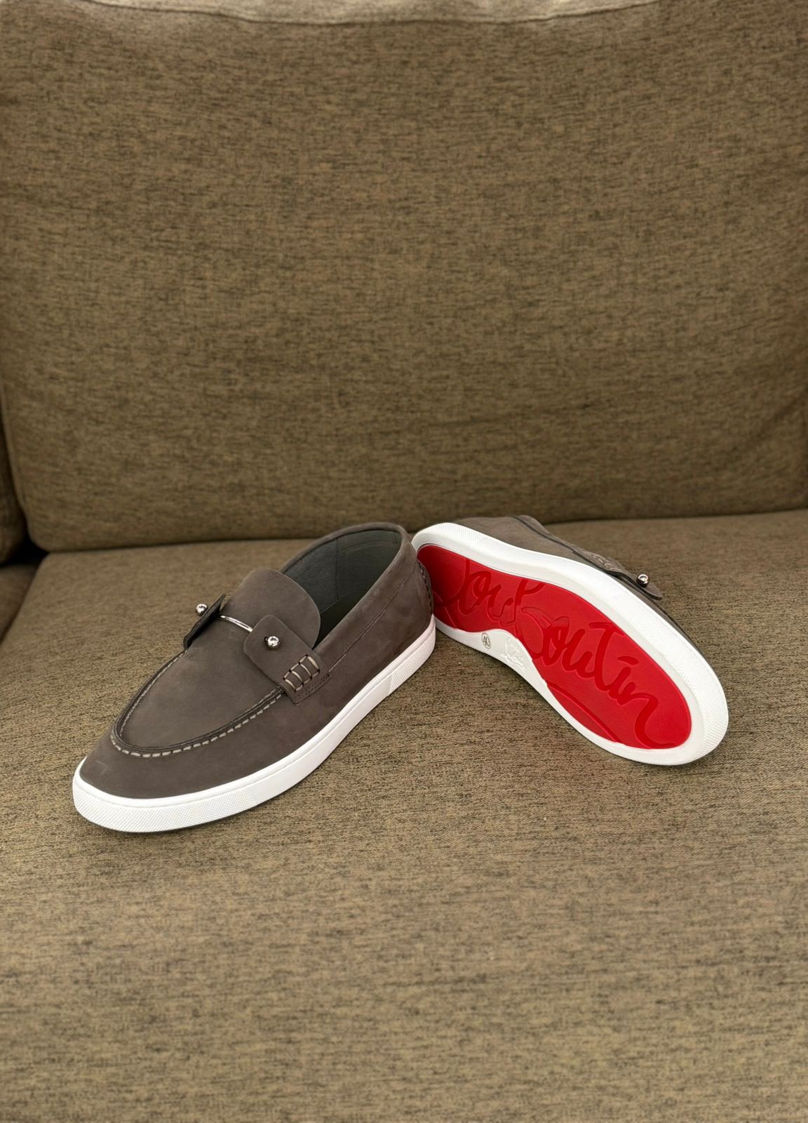 Christian Louboutin Spooky Suede Loafers (Taupe / Greyish Brown)
