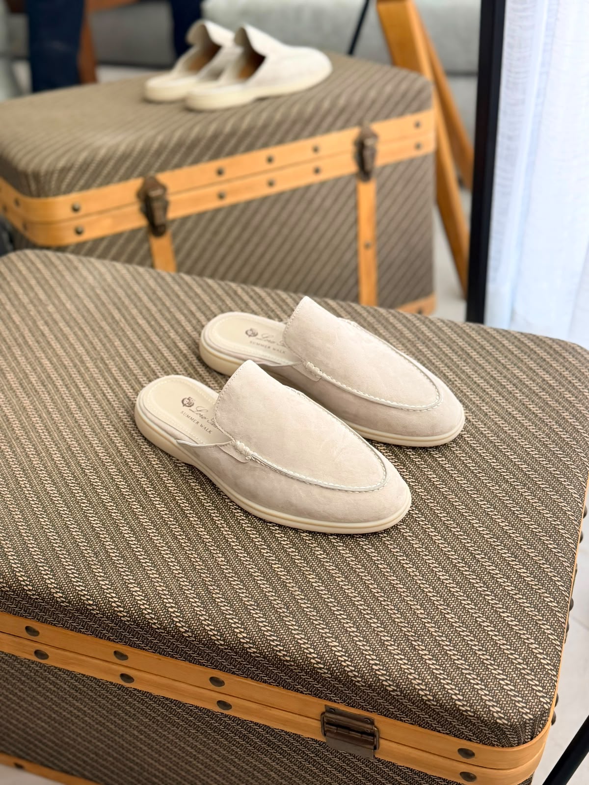 Loro Piana  Summer Walk Charms Mule Suede Loafers (Beige / Sand)