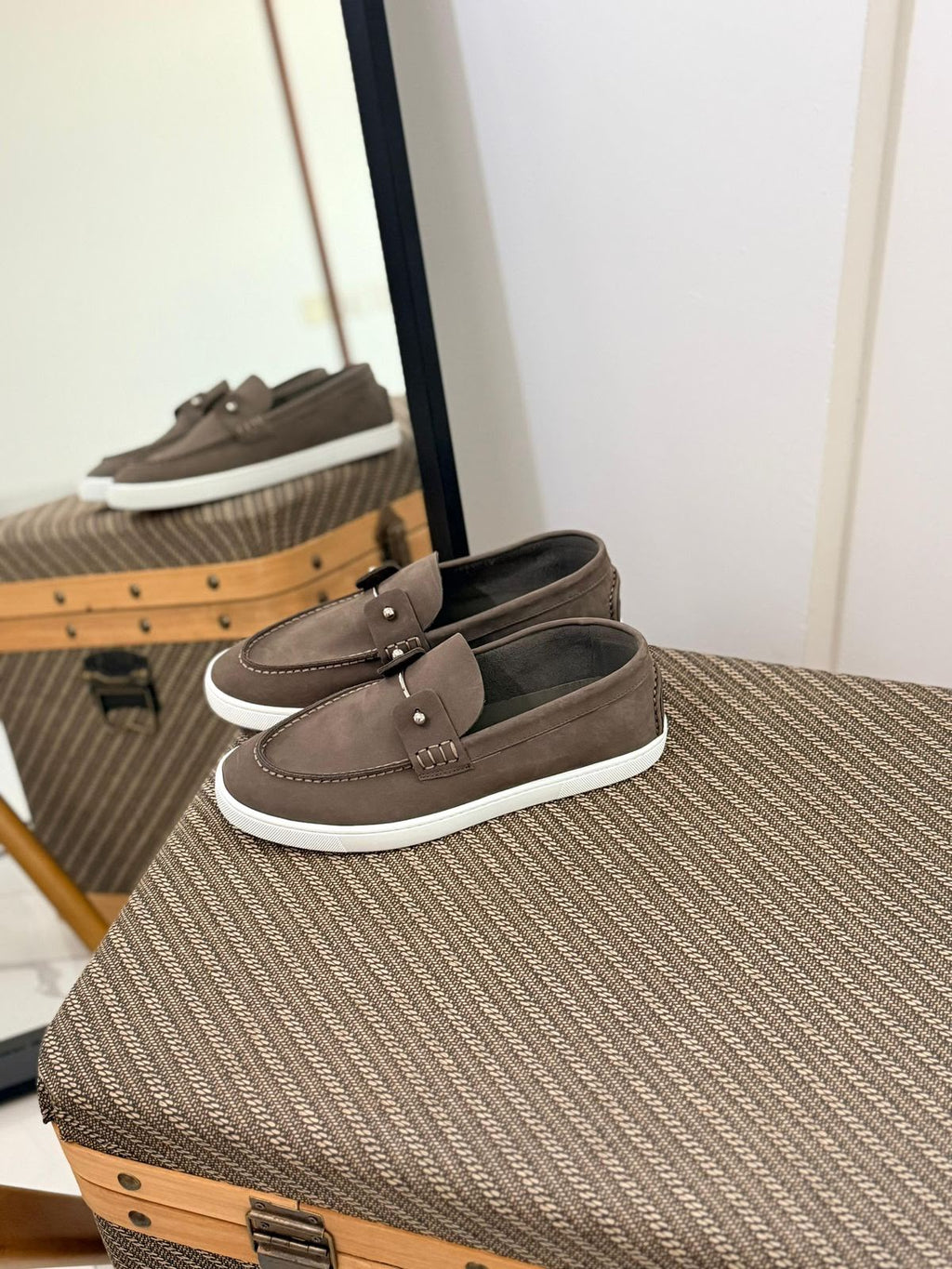 Christian Louboutin Spooky Suede Loafers (Taupe / Greyish Brown)