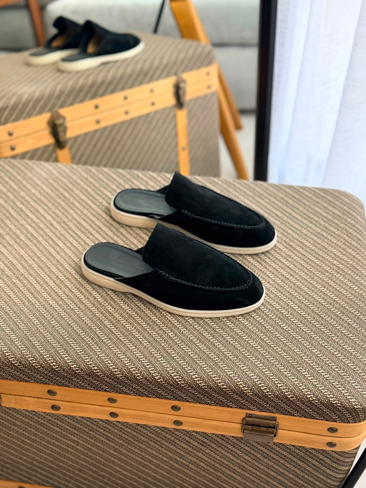 Loro Piana  Summer Walk Suede Mule Loafers (Black)