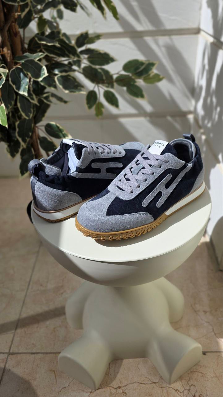 Hermes Grey and Black Suede Sneakers